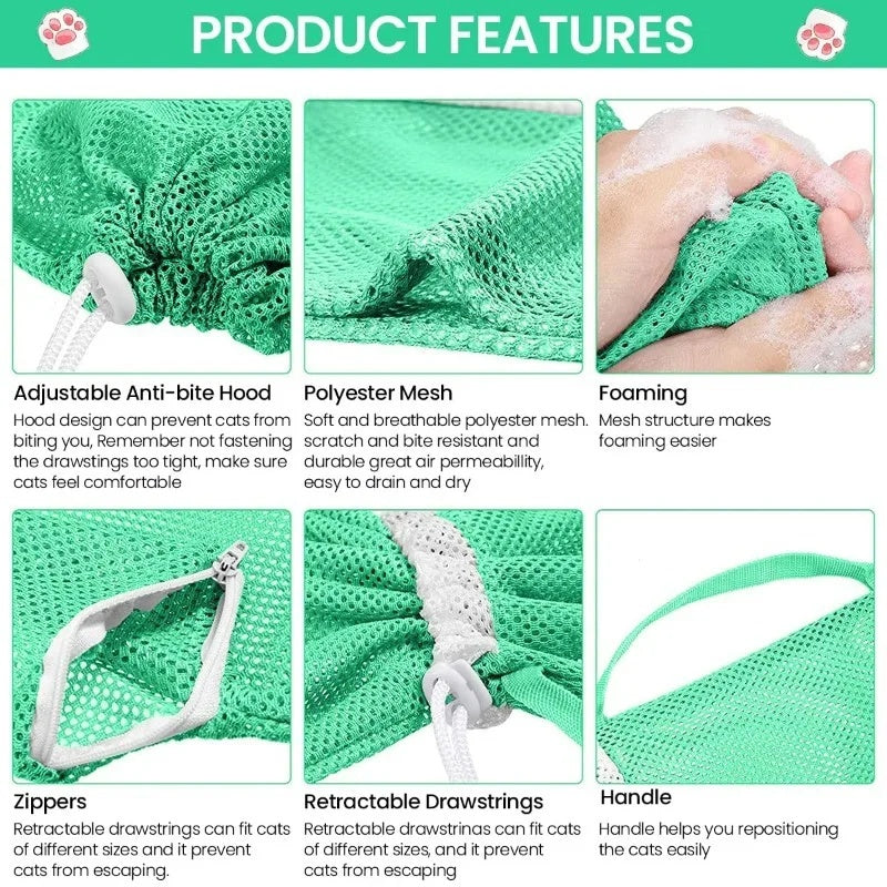 Cat Grooming Shower Bag Mesh Adjustable Multipurpose Pet Restraint Bag Prevent Scratching For Bathing Nail Trimming Anti-scratch