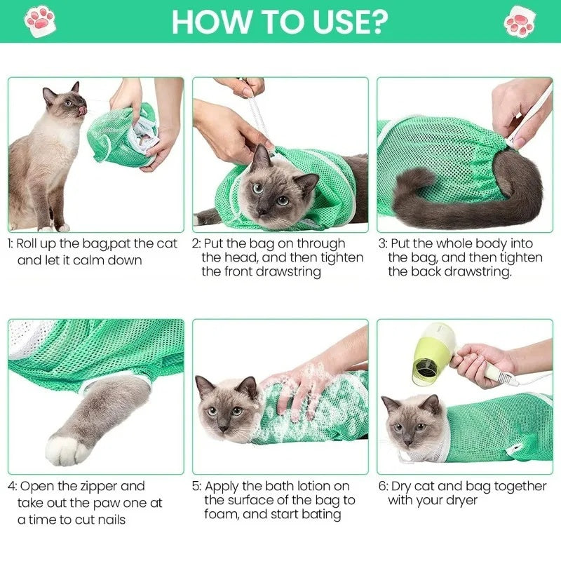 Cat Grooming Shower Bag Mesh Adjustable Multipurpose Pet Restraint Bag Prevent Scratching For Bathing Nail Trimming Anti-scratch