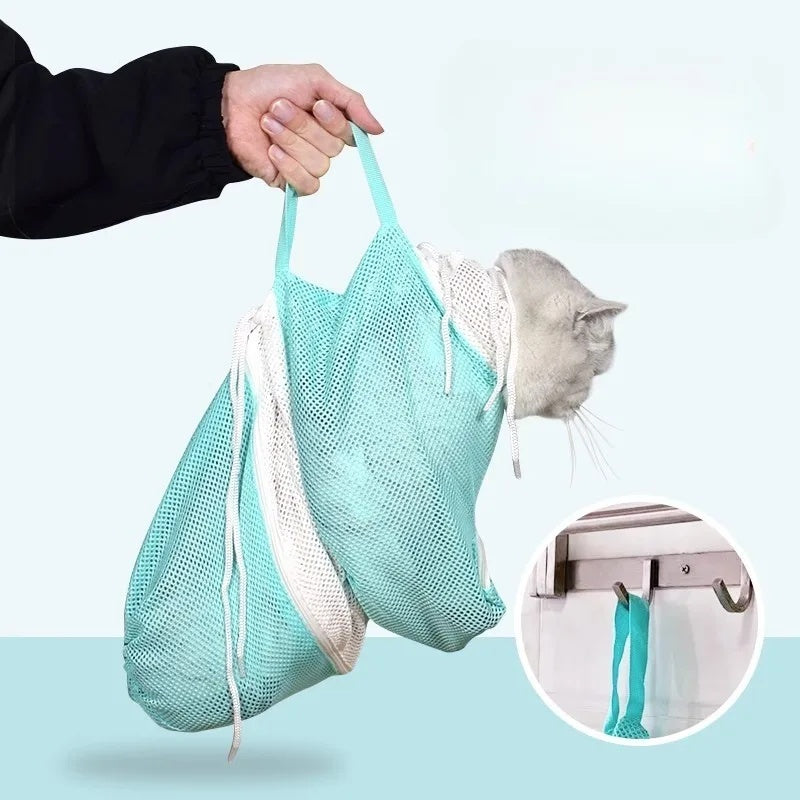 Cat Grooming Shower Bag Mesh Adjustable Multipurpose Pet Restraint Bag Prevent Scratching For Bathing Nail Trimming Anti-scratch