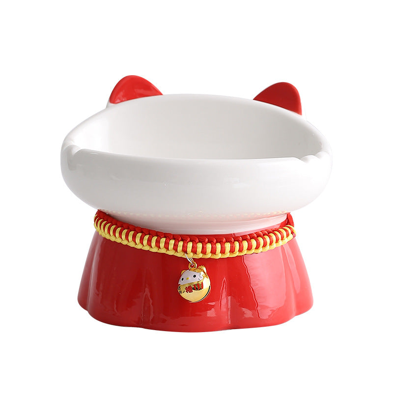 Raised Red Fire Cat High Footed Cat Bowl