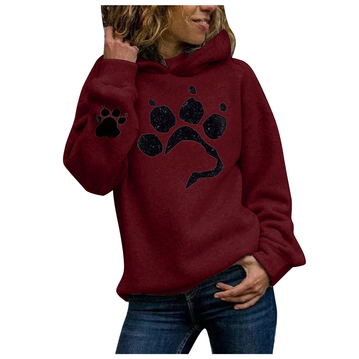 Printed cat paw casual sweater