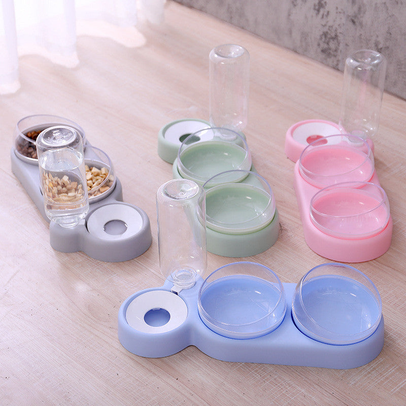 l Automatic Feeder Dog With Water Fountain Double Bowl Drinking Raised Stand