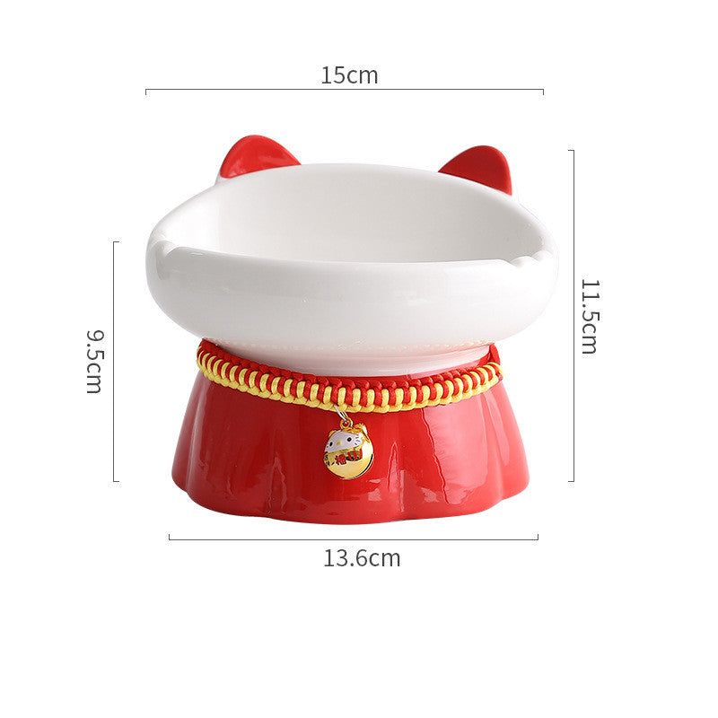 Raised Red Fire Cat High Footed Cat Bowl