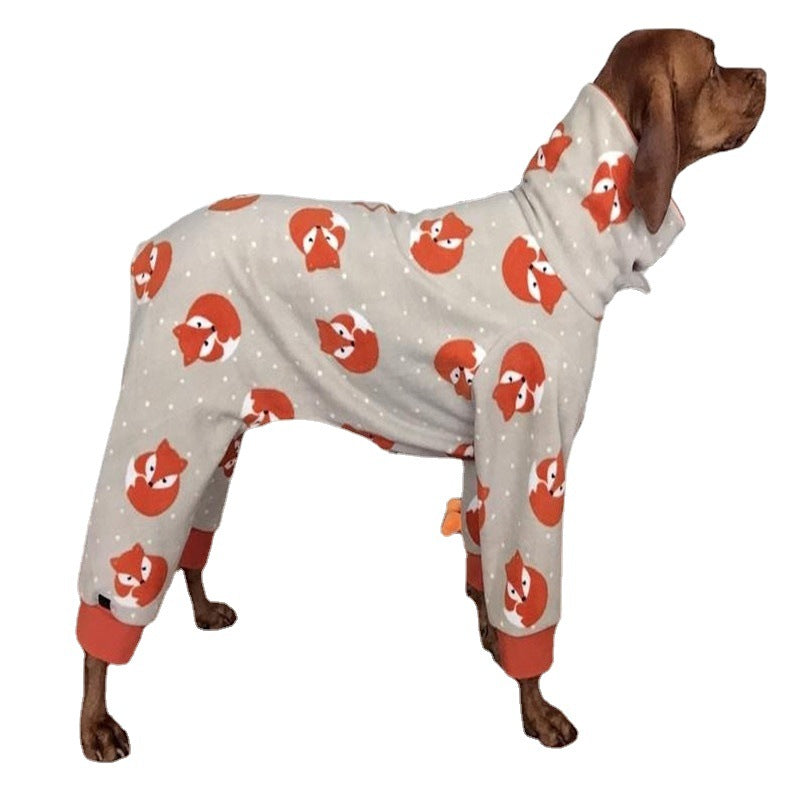Dog Warm Clothes High Collar Printing Soft And Comfortable Pet Four-legged Clothing