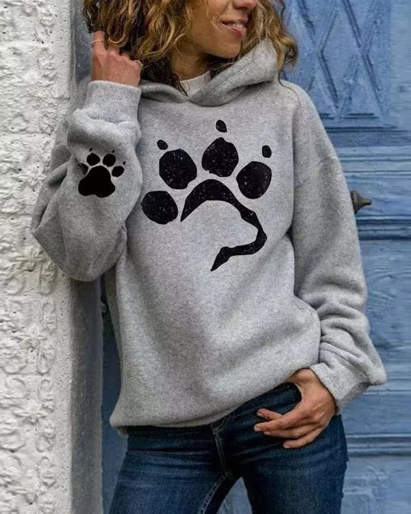 Printed cat paw casual sweater