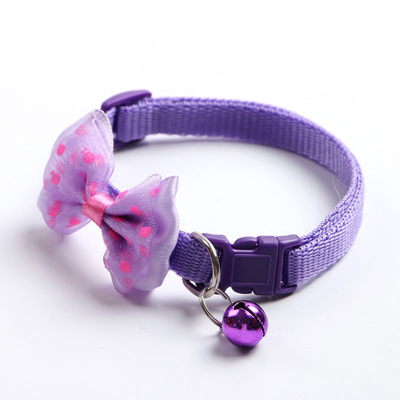Adjustable bowknot cat bell nylon collar