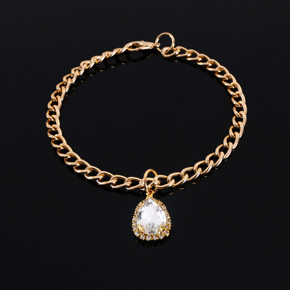 Metal Crystal Diamond Pendant Cat Collar