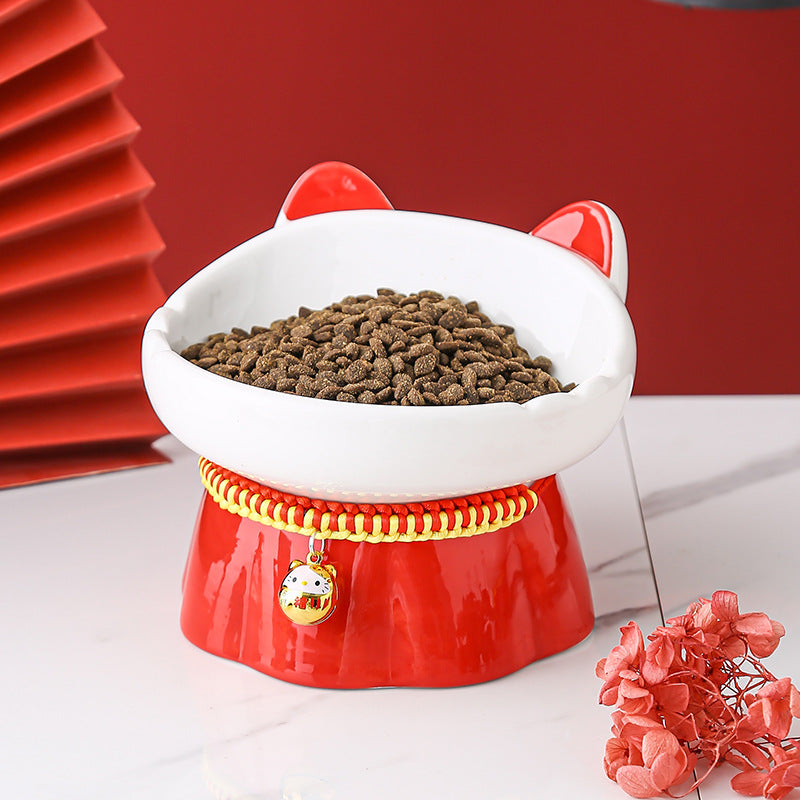 Raised Red Fire Cat High Footed Cat Bowl
