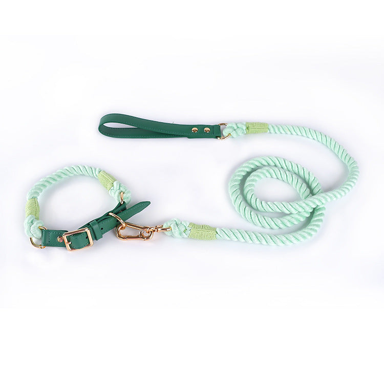 Cotton Rope Woven Leather Pet Leash Collar Se
