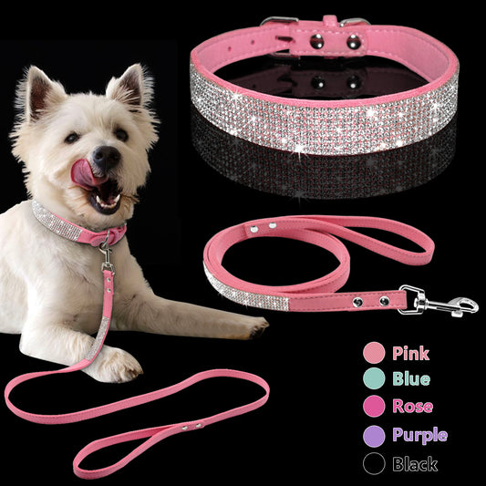 Rhinestone collar and leash set