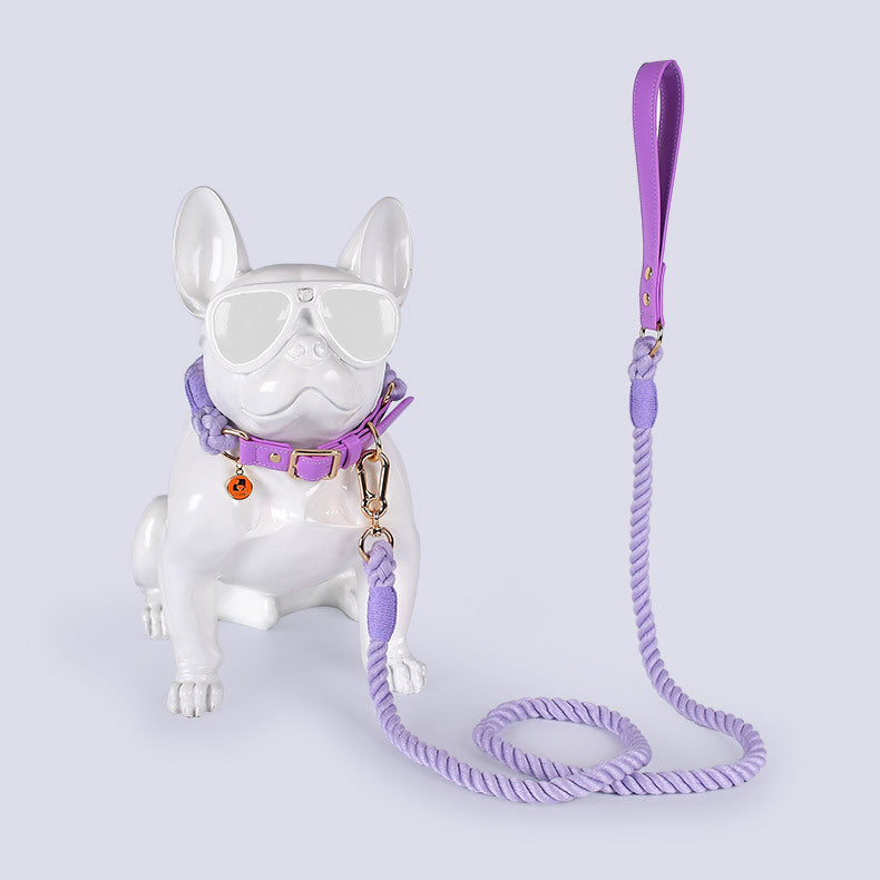 Cotton Rope Woven Leather Pet Leash Collar Se