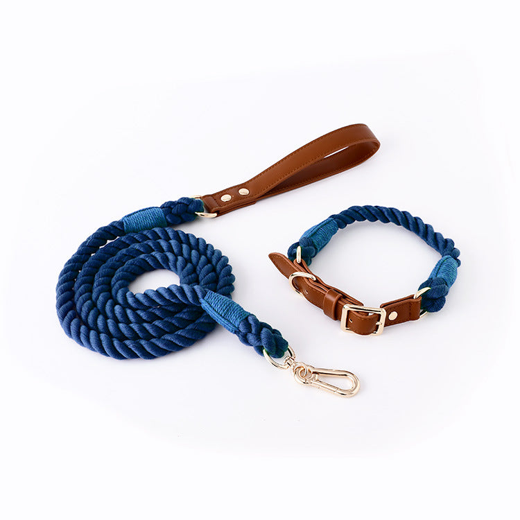 Cotton Rope Woven Leather Pet Leash Collar Se