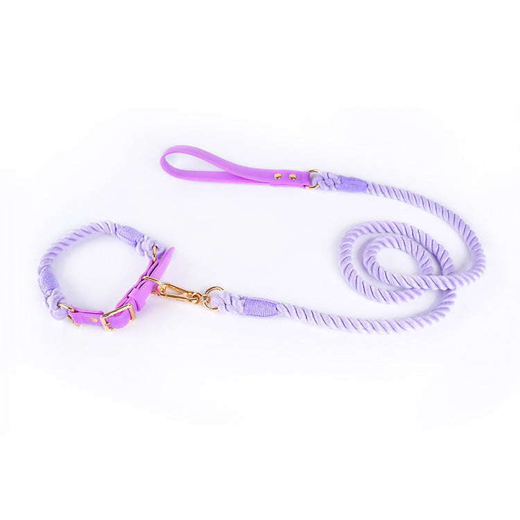 Cotton Rope Woven Leather Pet Leash Collar Se