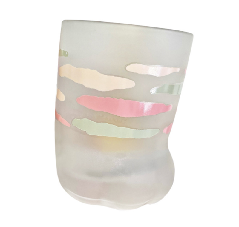 Frosted Glass Kitten Cat Paw Coffee Cup Mug Couples Water Bottle