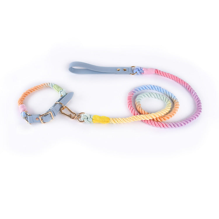 Cotton Rope Woven Leather Pet Leash Collar Se