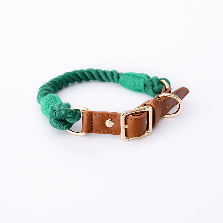 Cotton Rope Woven Leather Pet Leash Collar Se