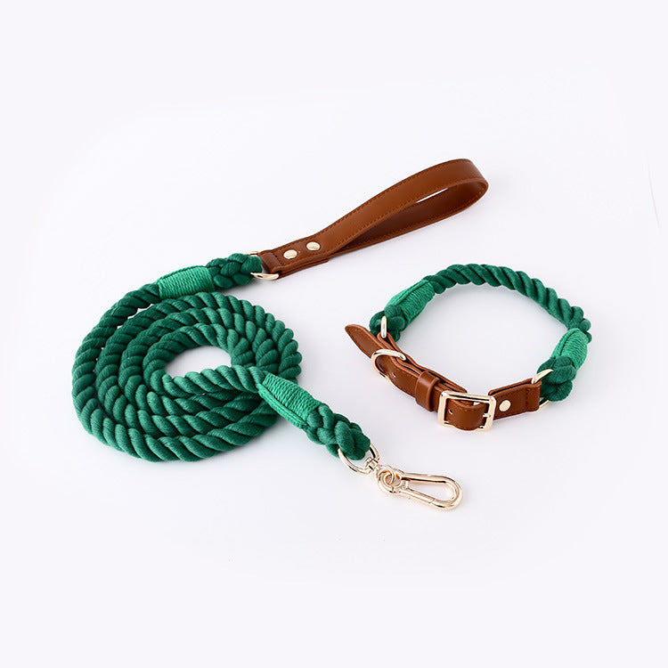 Cotton Rope Woven Leather Pet Leash Collar Se