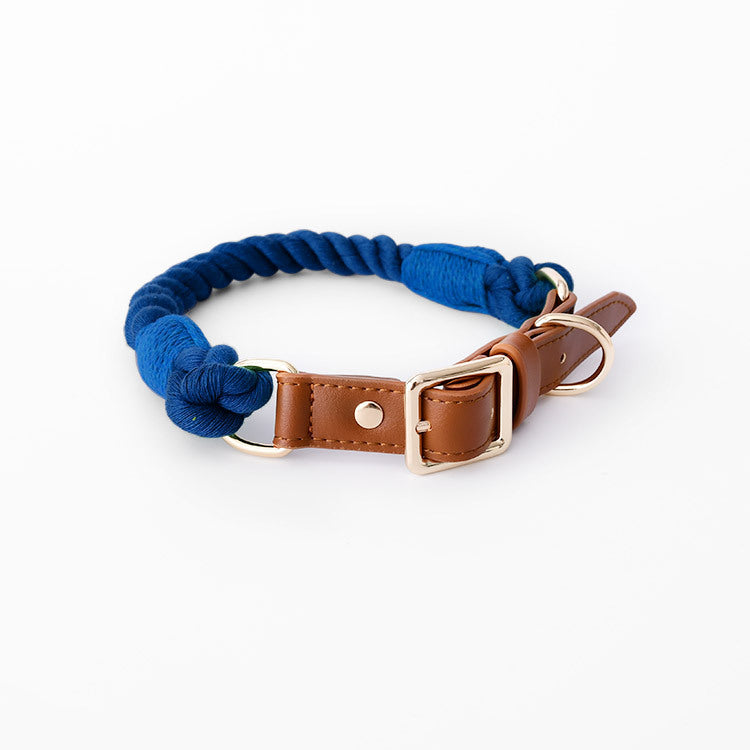 Cotton Rope Woven Leather Pet Leash Collar Se